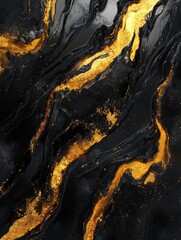 Poster - Abstract Black and Gold Liquid Marble Pattern with Shimmering Texture