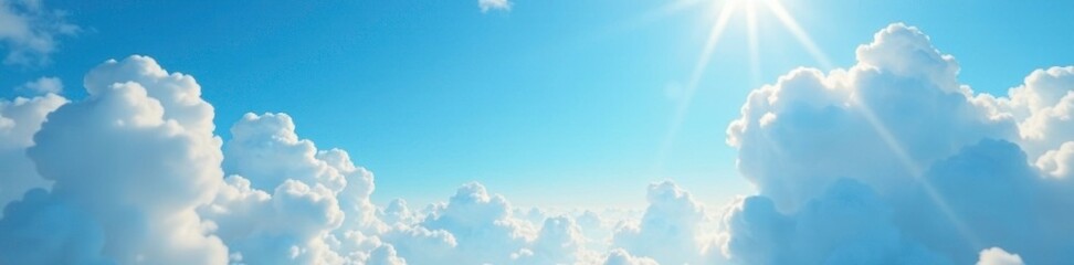 Wall Mural - Softly glowing clouds against a brilliant blue summer sky, sunny, scenery
