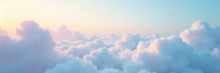 Wall Mural - Softly glowing clouds drift across a pale blue sky background with pastel hues, blur, soft focus, hazy