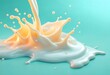 © avissarahmanita - Close-up shot of milk splashing on a teal background, showcasing its creamy texture and dynamic movement. The image evokes a sense of freshness and purity.  Perfect for advertising dairy products or p
