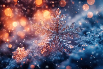 Poster - Winter Wonderland Background with Snowflakes Bokeh Effect