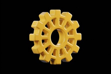 Poster - Glossy Yellow Cogwheel Sunburst Against a Black Background