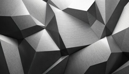 Poster - Geometric abstract metallic surface with angular patterns in gray tones