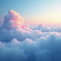 Wall Mural - Softly glowing clouds drift across a serene sky, foggy horizon, gentle atmosphere,