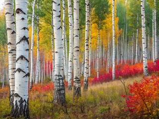 Wall Mural - Abstract Colorful Geometric Birch Forest Landscape - Generative AI Art