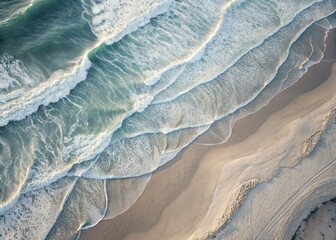 Poster - Abstract Curvy Waves Background: Modern Light Gray, Antique White & White Smoke Aerial Photography Illustration
