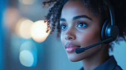 Focused Customer Service Representative Wearing Headset Providing Support Assistance