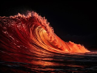 Poster - Abstract Fashion Photography: Red and Orange Wave on Black Background