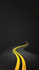 Aufkleber - A winding road adorned with vibrant yellow lines meanders through a landscape dominated by a dark gray sky. The atmosphere exudes a calm yet mysterious vibe, inviting discovery