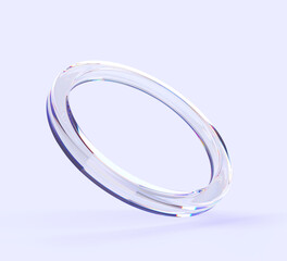 Leinwandbilder - 3d abstract liquid glass transparent circular ring with chromatic effect on blue background render. Iridescent glossy crystal torus shape with holographic gradient, dynamic element. 3D illustration