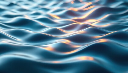 Poster - abstract blue waves with golden highlights creating a serene sea-like texture