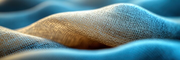 Abstract Textured Fabric:  Blue and Beige Woven Material Close-Up