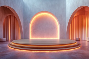 Poster - Minimalist Conference Stage with Large Blank Frame and Ambient Lighting