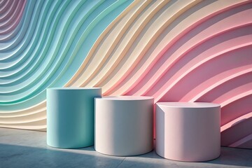 Poster - Abstract Pastel Wave Cylinders: 4K Looping 3D Rendered Silhouette Animation
