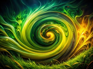 Poster - Abstract Swirling Yellow Green Liquid Motion - Automotive Inspired Art