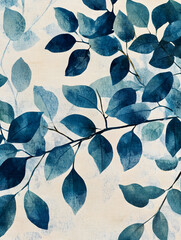 Poster - Serene Watercolor Leaf Pattern with Natural Blue and Green Hues : Generative AI