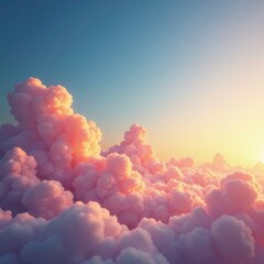 Wall Mural - Softly glowing clouds float across a serene landscape at dusk, serenity, sky