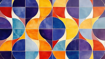 Leinwandbilder - Geometric mosaic pattern with a modern color scheme and bold symmetry.