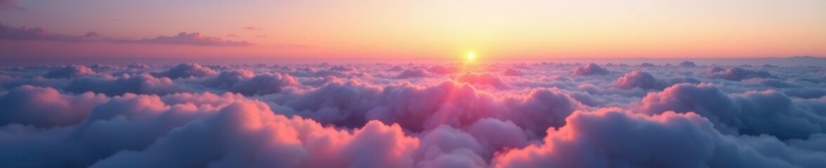 Wall Mural - Softly glowing clouds float across a serene valley at dusk, fluffy, serene, dusk