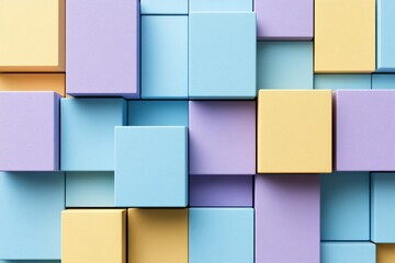 Poster - Pastel Cube Abstract Background Modern Design Texture Blocks 3D Art Sky Soft Blue Pink Calm Color