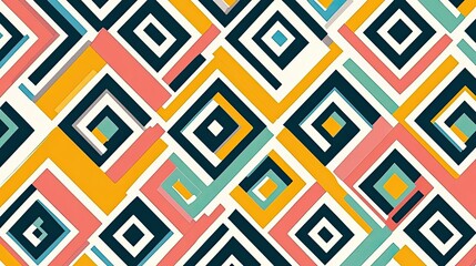 Fototapete - Minimalist geometric seamless pattern with clean lines and bold colors.