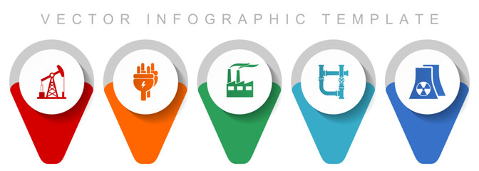 Poster - Industrial pointer collection, miscellaneous icons such as oil industry, electricity, factory and nuclear power plant, flat design vector infographic templatev