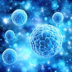 Poster - Microscopic Blue Cells Floating in a Cosmic Space Background