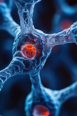 Poster - Abstract Neural Network Connection Deep Blue Orange Glow