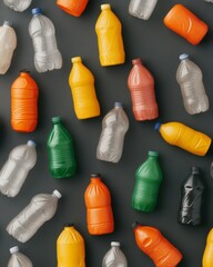 Aufkleber - Vibrant Plastic Bottle Sorting Household Waste Segregation on Textured Surface - Circular Economy Content and Sustainable Packaging Strategies
