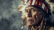 © Generative AI - Elderly Indigenous Man Wearing Traditional Feathered Headdress : Generative AI