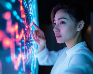 Fototapete - Contemporary Crypto Collaboration Diverse Team Analyzing Digital Assets on High-Tech Display - Modern Fintech Workspace with Soft Lighting for Enhanced Financial Strategy and Innovation