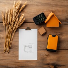 Poster - Rustic Tech in Smart Farming High-Tech Devices and Wheat on Wooden Canvas - Innovating Agro Industry with Sustainable Data-Driven Solutions
