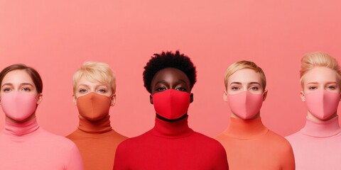 Poster - Vibrant Inclusivity Contemporary Diverse Group in Bold Masks - Social Responsibility for Health Campaigns and Digital Awareness Initiatives
