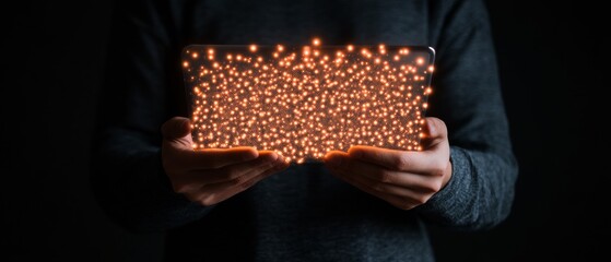 Aufkleber - Futuristic Digital Interface Illuminated Tablet in Hands - Innovative Technology Solutions for Modern Business and Marketing Strategies