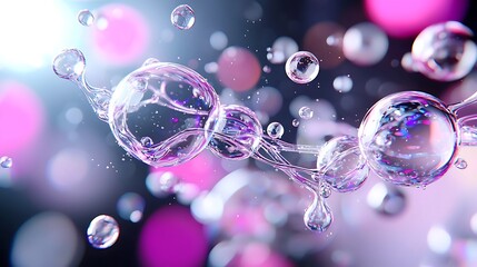 Fototapete - Abstract Iridescent Bubbles Floating in Pink and Purple Light