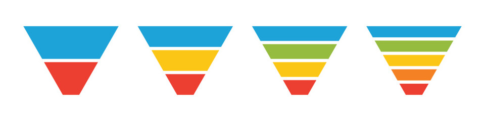 Wall Mural - sale marketing funnels set. business pyramid template with steps. funnel diagram steps template. fil