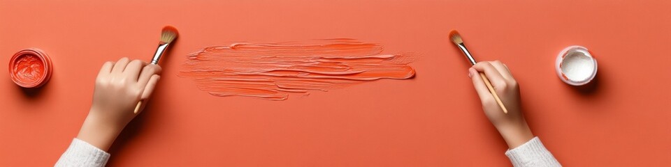 Poster - Vibrant Brushstroke Artistry Hand-Textured Curated Paints on Coral Canvas - Contemporary Art Content and Creative Industry Merchandising for Modern Inspiration