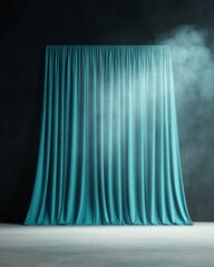 Aufkleber - Dramatic Teal Stage Curtains with Spotlight and Smoke in Modern Theatre - Event Promotion, Creating Anticipation in Performing Arts and Live Shows