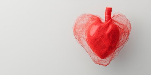Poster - Contemporary Art Decor Vibrant Red Heart Formed by Ethereal Strands in Minimalist White Space - Emotional Insight Installation for Modern Interiors and Creative Branding