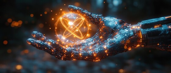 Aufkleber - AI Technology and Cyberpunk Robotics in Data Science and Machine Learning Revolution with Global Network Connections
