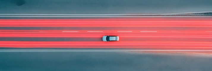 Aufkleber - Sleek Urban Mobility Driverless Electric Vehicle on Luminous Smart Road - Intelligent Transport Technologies for Futuristic Mobility Content and Urban Infrastructure Advancement