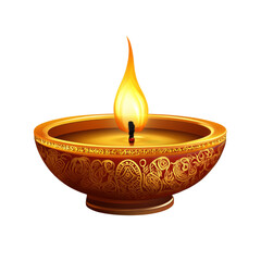 Poster - A beautifully decorated red and gold diya lamp with a bright flame burning inside, symbolic of light and celebration.