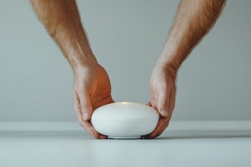 Aufkleber - Scandinavian Minimalist Design Hands Securing Batteries in Modern Gas Detector - Essential Home Safety Tech and Responsible Maintenance for Smart Living Spaces