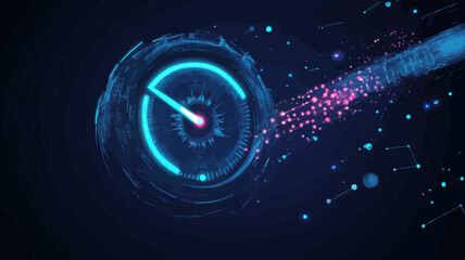 Poster - Abstract Low Poly 3D Network Cable and Speedometer with Digital Mesh Wireframe for Super Fast Internet Connection Speed Test Gauge Concept in Dark Blue