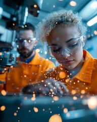 Aufkleber - Industrial Innovation in Vocational Training Diverse Group Engages with CNC Machining in Modern Tech Classroom - Skill Development for Advanced Manufacturing Careers