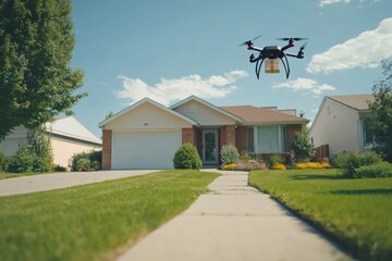 Poster - Drone delivering package to suburban house using innovative technology