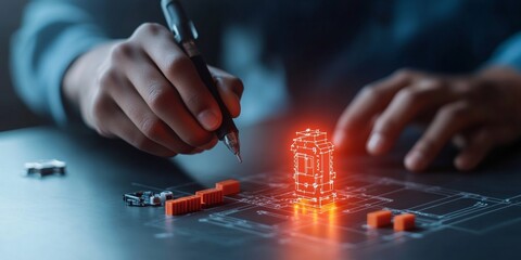 Fototapete - Futuristic STEM Education Graph Interactive Robotics Assembly and Programming Skills with Holographic Display - Engaging Tech Experiences for Innovative Learning Environments