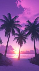 Aufkleber - As the sun dips below the horizon, shades of purple fill the sky, creating a breathtaking canvas above swaying palm trees