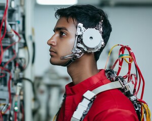 Aufkleber - Futuristic Exoskeleton Metallic Robotics in Industrial Labs with Young Indian Engineer Enhanced Safety and Efficiency for Tech-Driven Manufacturing Environments