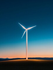 Poster - Minimalist Wind Turbine Silhouette at Dusk Clean Energy and Urban Growth - Sustainable Cityscape Promotion for Green Infrastructure and Eco-conscious Development